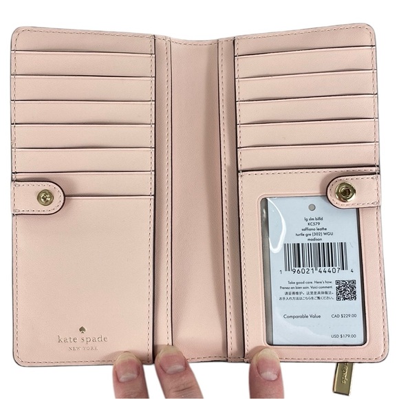 Kate Spade Madison Turtle Green Saffiano Leather Large Slim Bifold Wallet - Picture 17 of 17